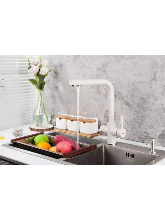 Смеситель Frap F4352-24, для кухни, со встроенным фильтром (краном) под питьевую воду, молочный