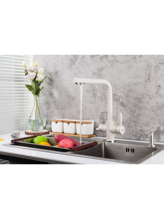 Смеситель Frap F4352-24, для кухни, со встроенным фильтром (краном) под питьевую воду, молочный