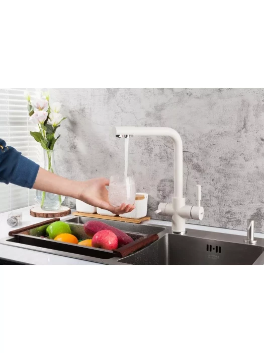 Смеситель Frap F4352-24, для кухни, со встроенным фильтром (краном) под питьевую воду, молочный