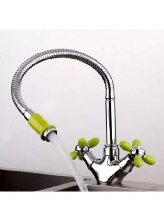 Смеситель Frud R43127-6, для кухни с гибким изливом, вентильный, зеленый