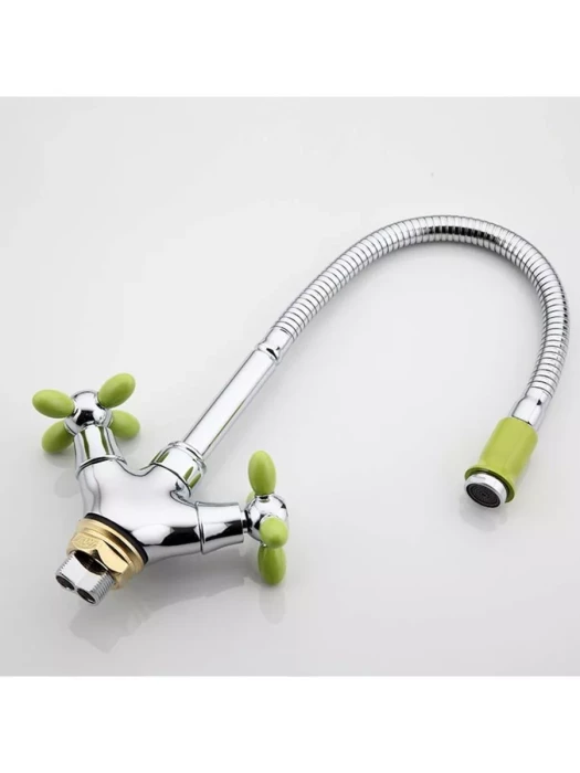 Смеситель Frud R43127-6, для кухни с гибким изливом, вентильный, зеленый