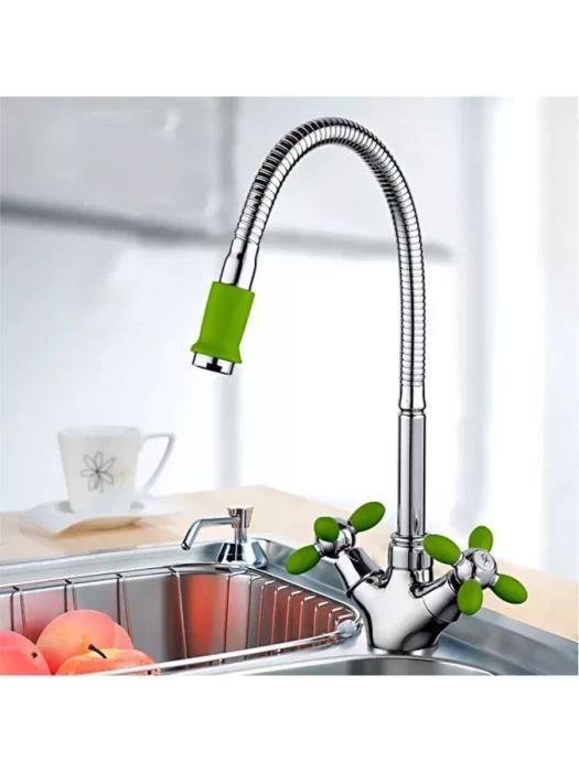 Смеситель Frud R43127-6, для кухни с гибким изливом, вентильный, зеленый