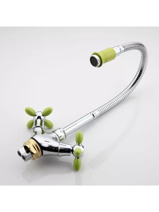 Смеситель Frud R43127-6, для кухни с гибким изливом, вентильный, зеленый