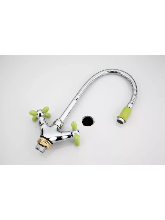 Смеситель Frud R43127-6, для кухни с гибким изливом, вентильный, зеленый