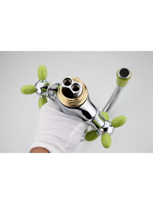 Смеситель Frud R43127-6, для кухни с гибким изливом, вентильный, зеленый