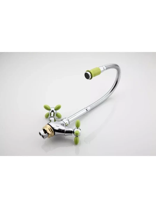 Смеситель Frud R43127-6, для кухни с гибким изливом, вентильный, зеленый