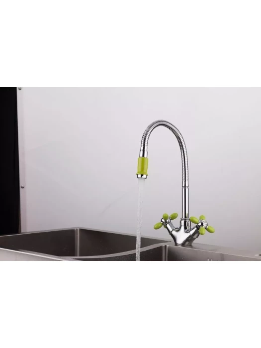 Смеситель Frud R43127-6, для кухни с гибким изливом, вентильный, зеленый