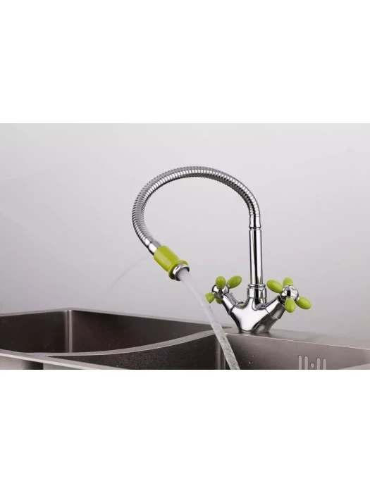 Смеситель Frud R43127-6, для кухни с гибким изливом, вентильный, зеленый