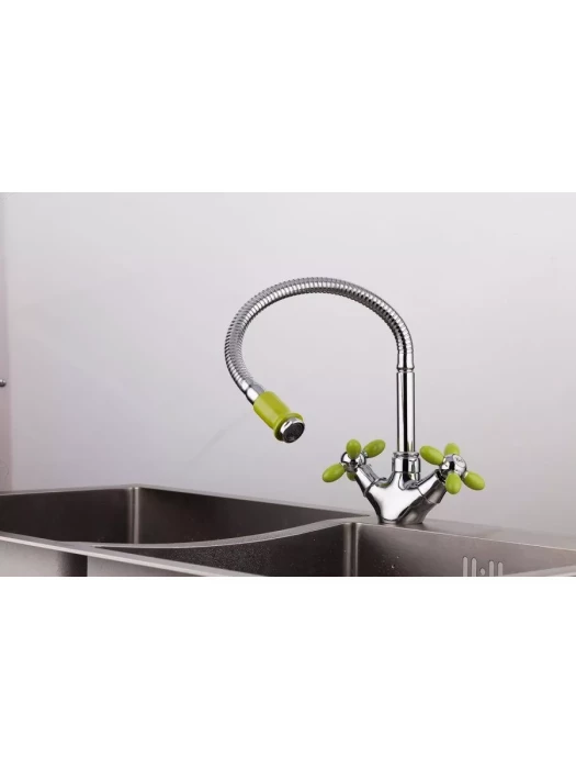 Смеситель Frud R43127-6, для кухни с гибким изливом, вентильный, зеленый