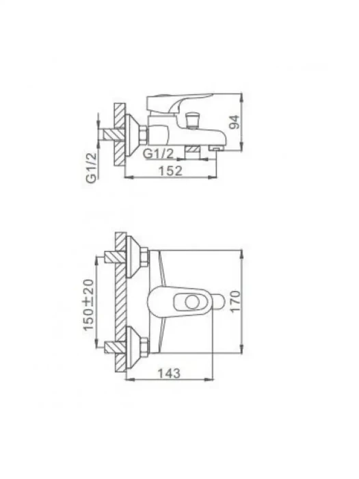 Смеситель для ванны Frap F3028-B, на стену, однорычажный, хром