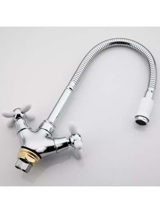Смеситель Frud R43127-7, для кухни с гибким изливом, вентильный, белый