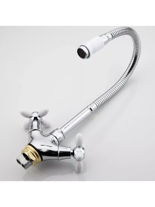 Смеситель Frud R43127-7, для кухни с гибким изливом, вентильный, белый