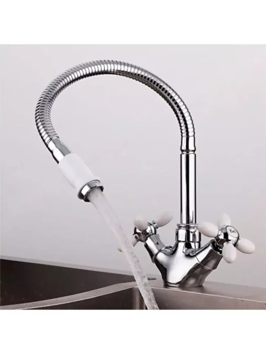 Смеситель Frud R43127-7, для кухни с гибким изливом, вентильный, белый