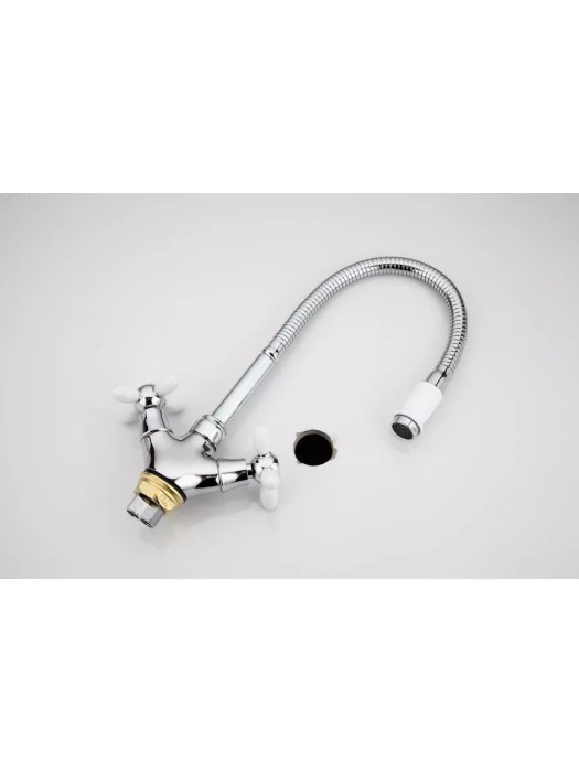 Смеситель Frud R43127-7, для кухни с гибким изливом, вентильный, белый