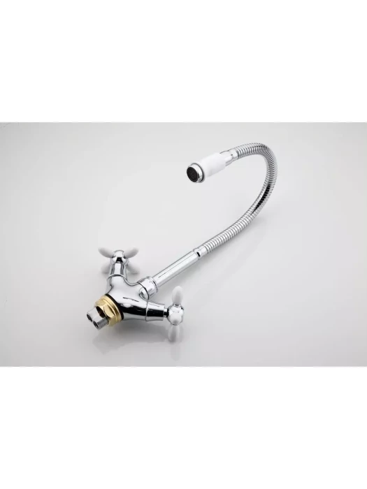 Смеситель Frud R43127-7, для кухни с гибким изливом, вентильный, белый