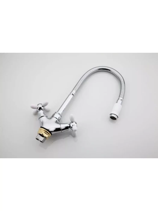 Смеситель Frud R43127-7, для кухни с гибким изливом, вентильный, белый