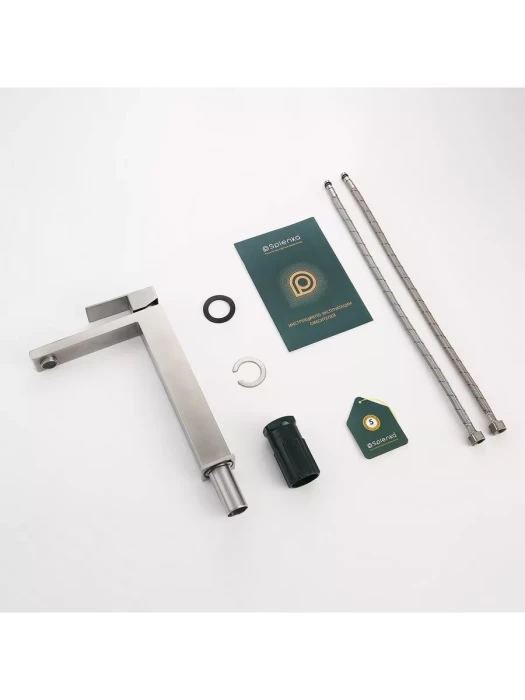 Смеситель Splenka S224.15.05, нержавеющая сталь, высокий, для раковины, аэратор, серый
