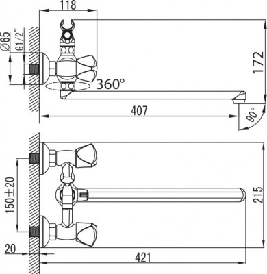 Смеситель для ванны с длинным изливом IDDIS Praktic Plus (PRPSBL2i10)