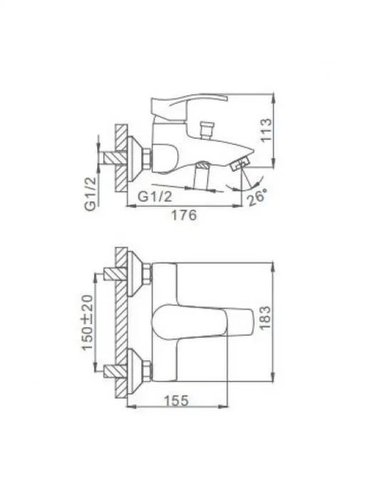 Смеситель для ванны Frap, F3070 H70, латунь, однорычажное управление, цвет хром