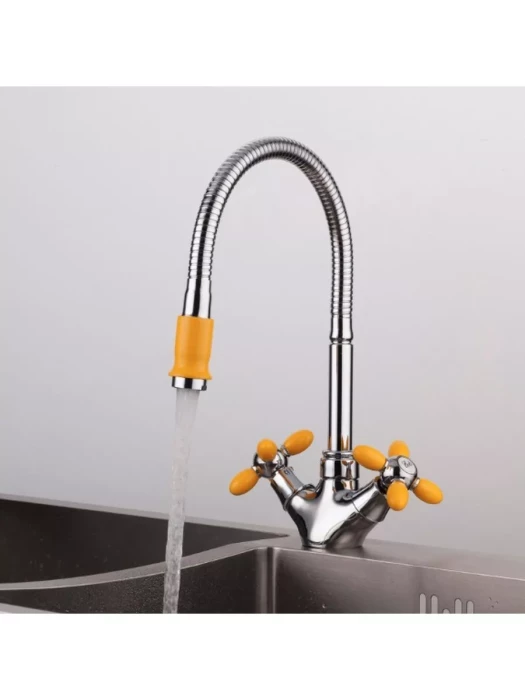 Смеситель для кухни R43127-9, с гибким изливом, силумин, хром/желтый