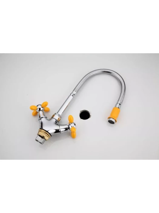 Смеситель для кухни R43127-9, с гибким изливом, силумин, хром/желтый