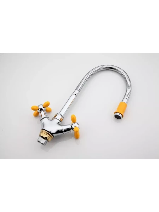 Смеситель для кухни R43127-9, с гибким изливом, силумин, хром/желтый