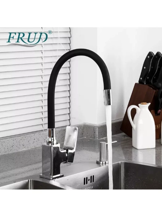 Смеситель для кухни Frud R43151-6, с гибким изливом, однорычажный, черный/хром