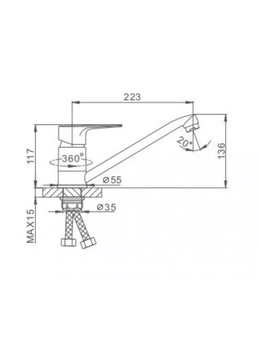 Смеситель для кухни Frap F49702-B, поворотный излив, хром, 1/2", для мойки