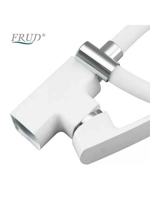 Смеситель для кухни Frud R43153, с гибким изливом, однорычажный, белый/хром