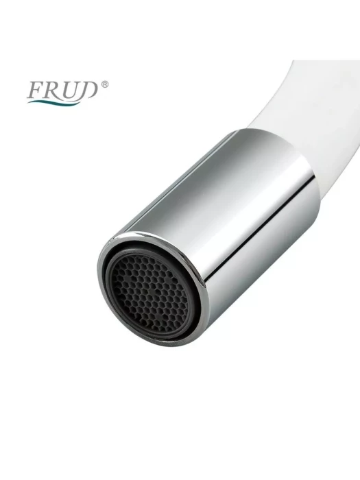 Смеситель для кухни Frud R43153, с гибким изливом, однорычажный, белый/хром