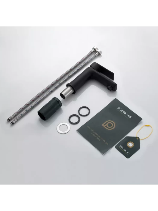 Смеситель Splenka S05.10.06, латунь, фиксированный излив, чёрный, для раковины