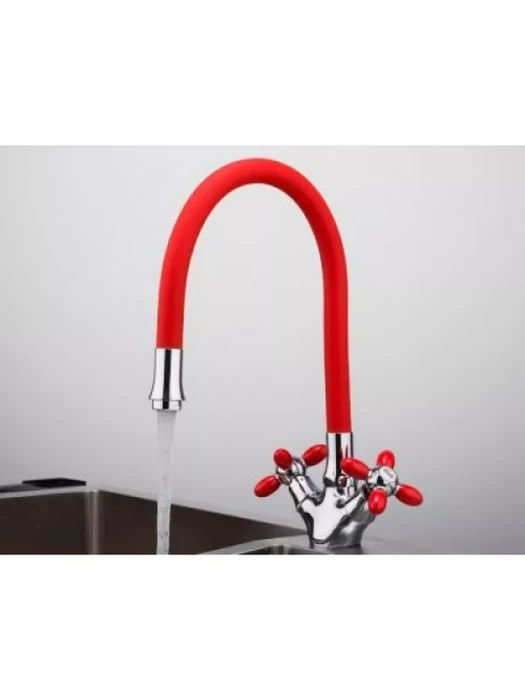 Смеситель для кухни Frud R44127-10, гибким изливом, красный, хром