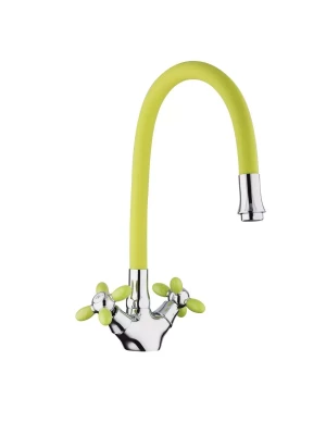 Смеситель для кухни Frud R44127-6, с гибким изливом, поворотный излив, желтый