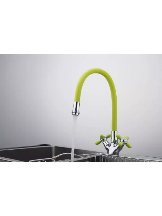 Смеситель для кухни Frud R44127-6, с гибким изливом, поворотный излив, желтый
