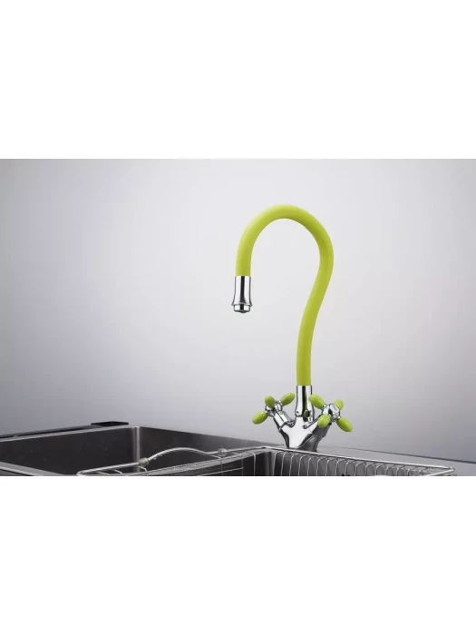 Смеситель для кухни Frud R44127-6, с гибким изливом, поворотный излив, желтый