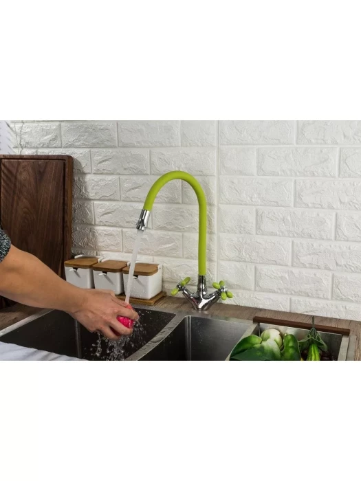Смеситель для кухни Frud R44127-6, с гибким изливом, поворотный излив, желтый