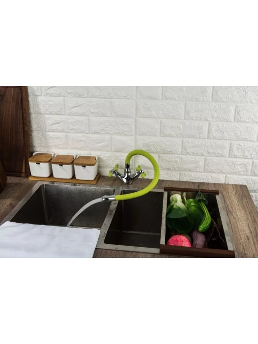 Смеситель для кухни Frud R44127-6, с гибким изливом, поворотный излив, желтый