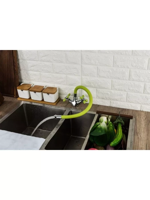 Смеситель для кухни Frud R44127-6, с гибким изливом, поворотный излив, желтый