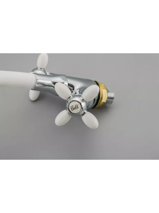 Смеситель для кухни Frud R44127-7, с гибким изливом, двухвентильный, белый/хром