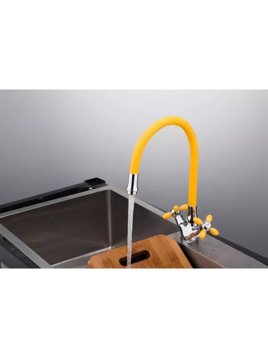 Смеситель для кухни Frud R44127-9, с гибким изливом, оранжевый, хром