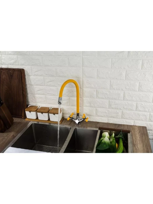 Смеситель для кухни Frud R44127-9, с гибким изливом, оранжевый, хром
