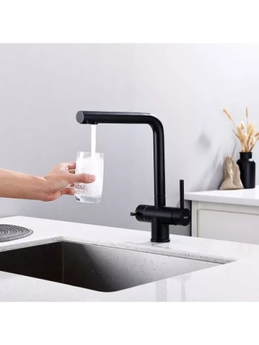 Смеситель для кухни Frap F43899-36, нержавеющая сталь, черный, поворотный излив
