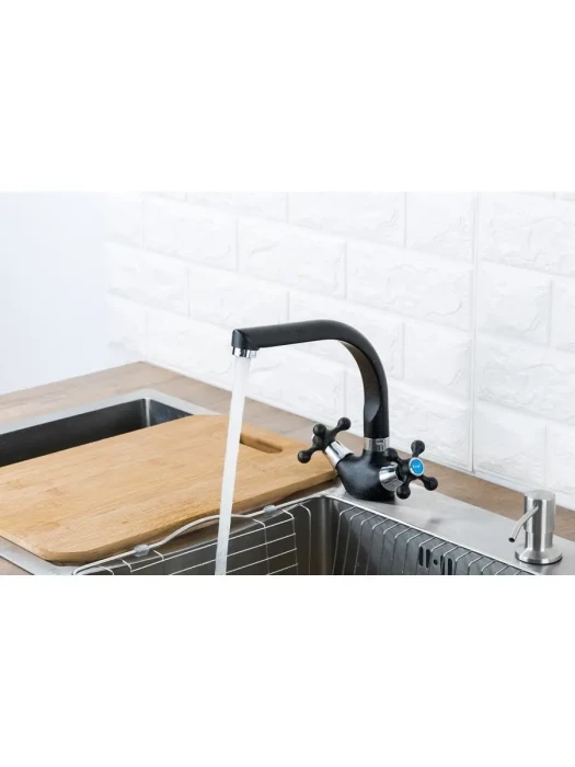 Смеситель Frap F5408-7, для кухни, поворотный излив, двухвентильный, черный