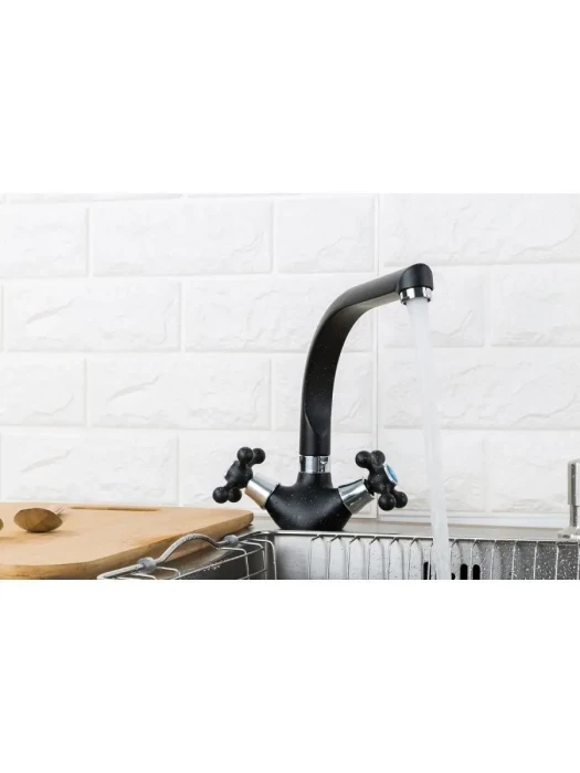 Смеситель Frap F5408-7, для кухни, поворотный излив, двухвентильный, черный