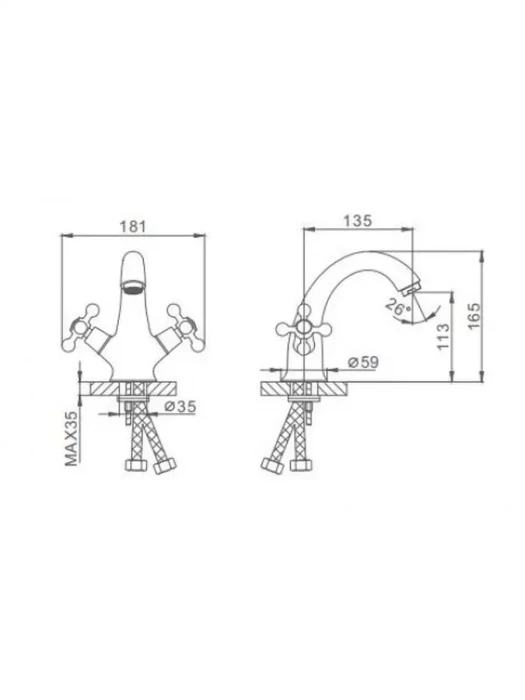Смеситель для раковины Frap H19, F1019, двухвентильный, хром, гибкий подвод, керамика, латунь