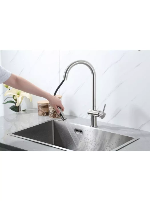 Смеситель Frap F60807, для кухни, с выдвижной лейкой, нержавеющая сталь, сатин