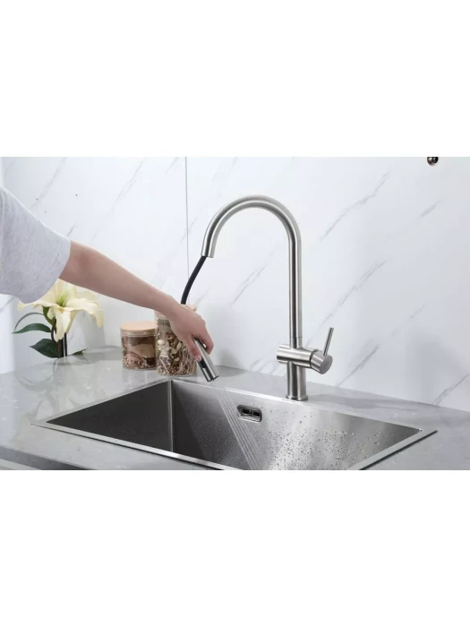 Смеситель Frap F60807, для кухни, с выдвижной лейкой, нержавеющая сталь, сатин