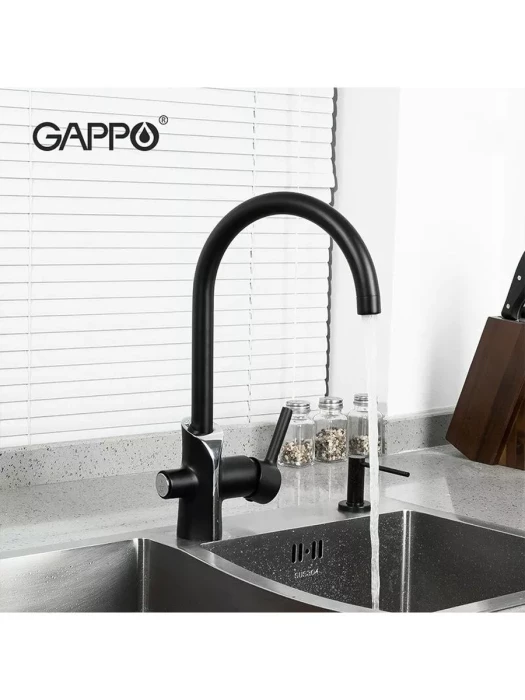Смеситель Gappo G4303-6 для кухни, латунь, PVD покрытие, поворотный излив, черный