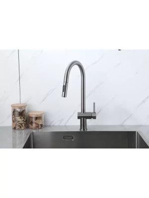 Смеситель Frap F60807-9, для кухни, с выдвижной лейкой, нержавеющая сталь, цвет оружейной стали