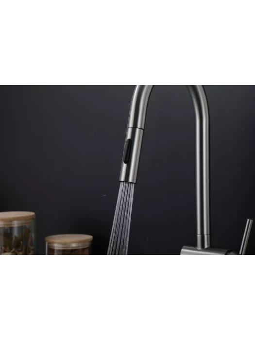 Смеситель Frap F60807-9, для кухни, с выдвижной лейкой, нержавеющая сталь, цвет оружейной стали